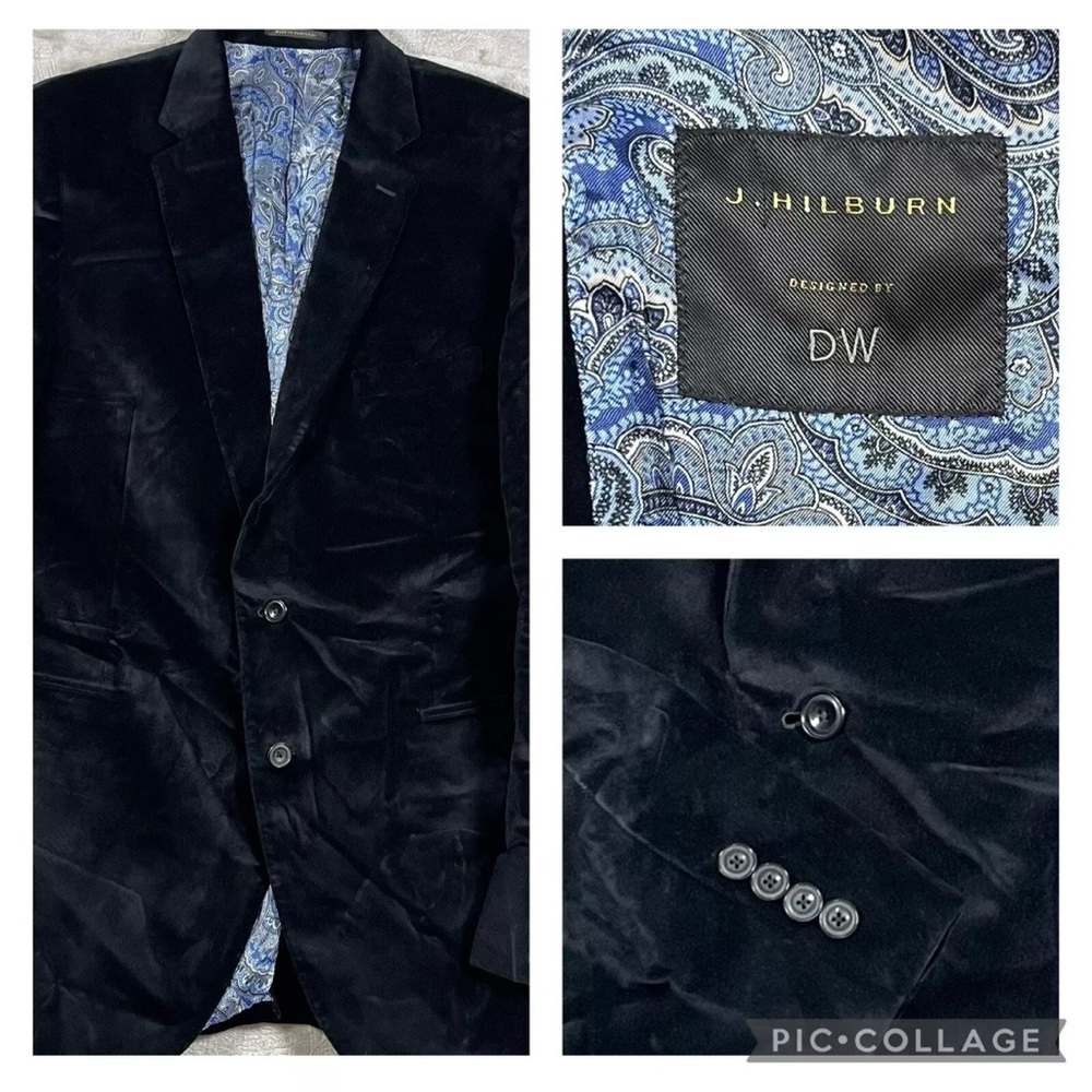 Men's J. Hilburn Navy Blue Velvet Blazer Jacket Sz 49 Suit Coat Luxe‎ Tailored